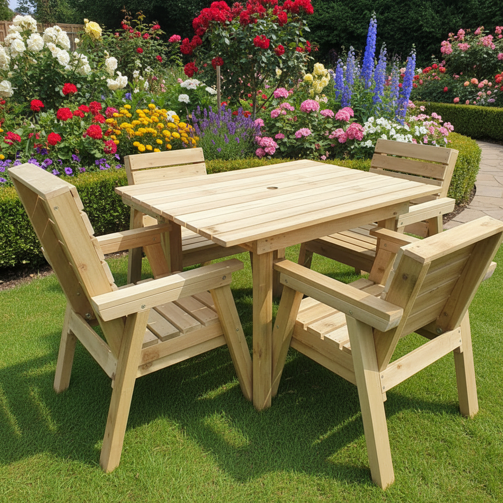 120cm/4ft Wooden Garden Table Set with Chairs