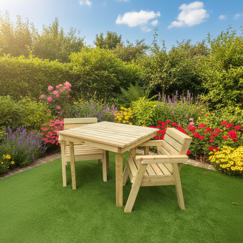 92cm/3ft Wooden Garden Table Set with Chairs