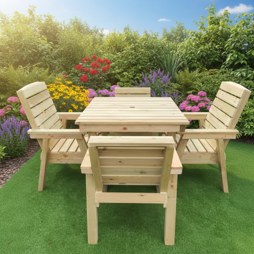 92cm/3ft Wooden Garden Table Set with Chairs