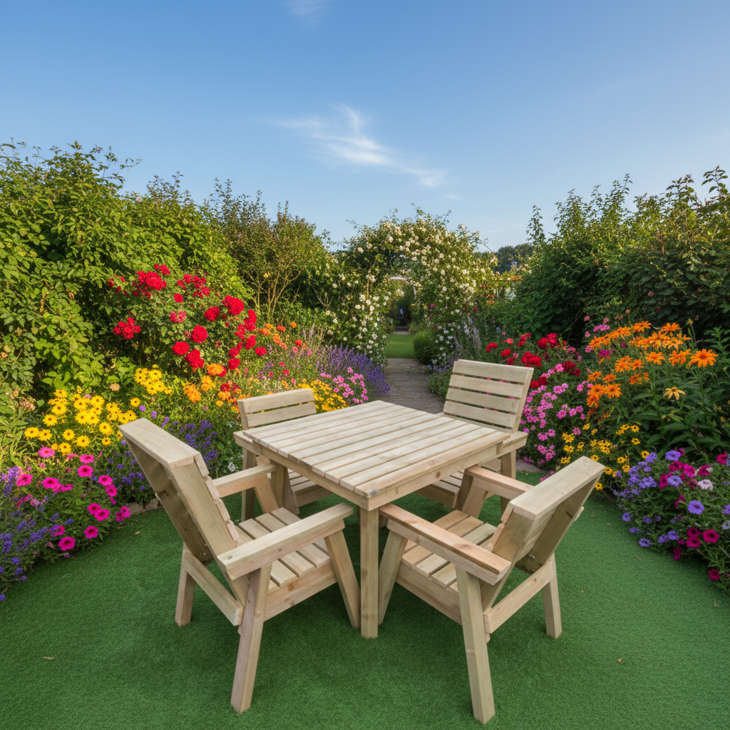 92cm/3ft Wooden Garden Table Set with Chairs