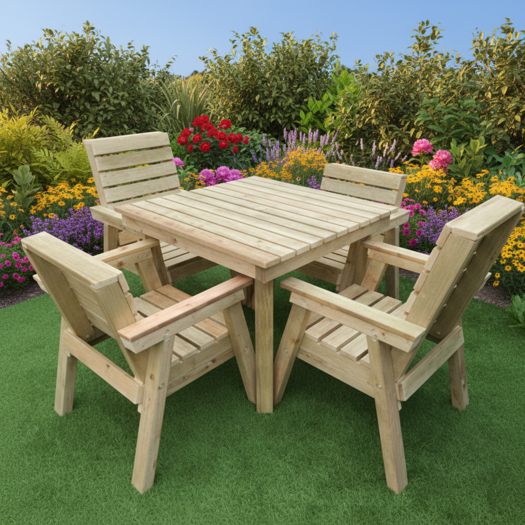 92cm/3ft Wooden Garden Table Set with Chairs