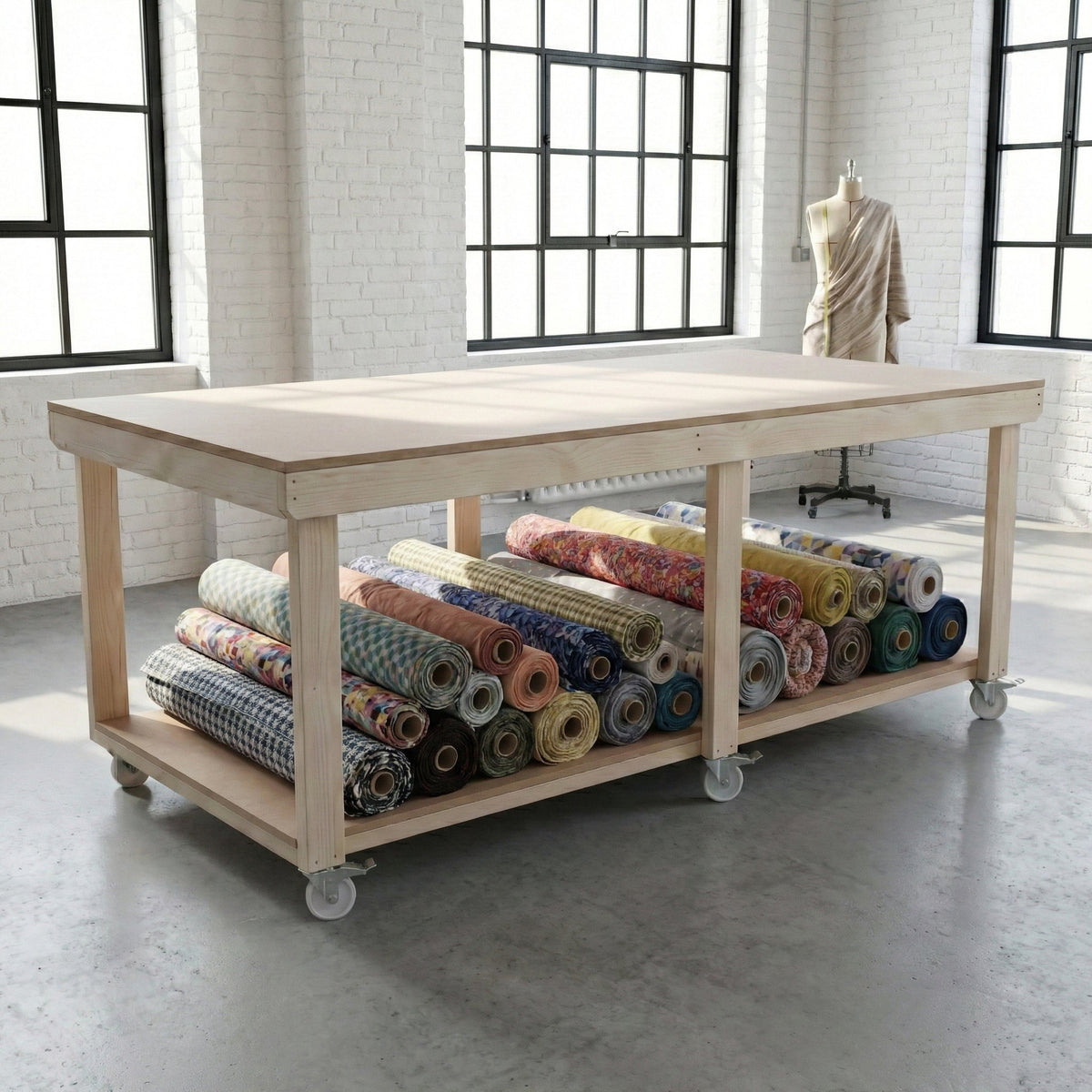 Wooden Workbench MDF Top Depth-4ft With Wheels