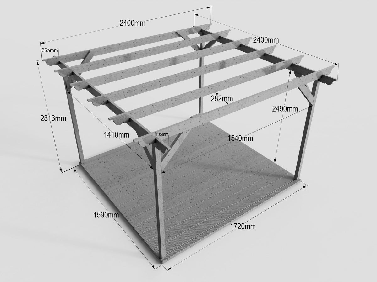 Chamfered Wooden Pergola and Decking Kit