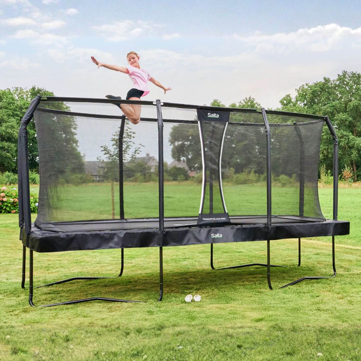 12ft x 8ft Salta Premium Black Pro Rectangular Trampoline + Safety Net