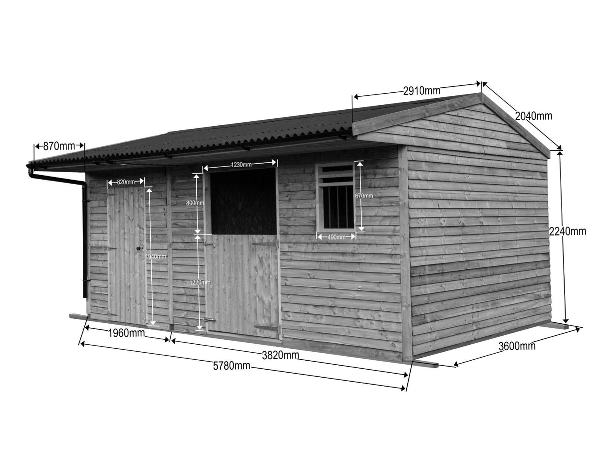 18ft x 12ft Field Shelter with Storage/Tack Feed Room V.4