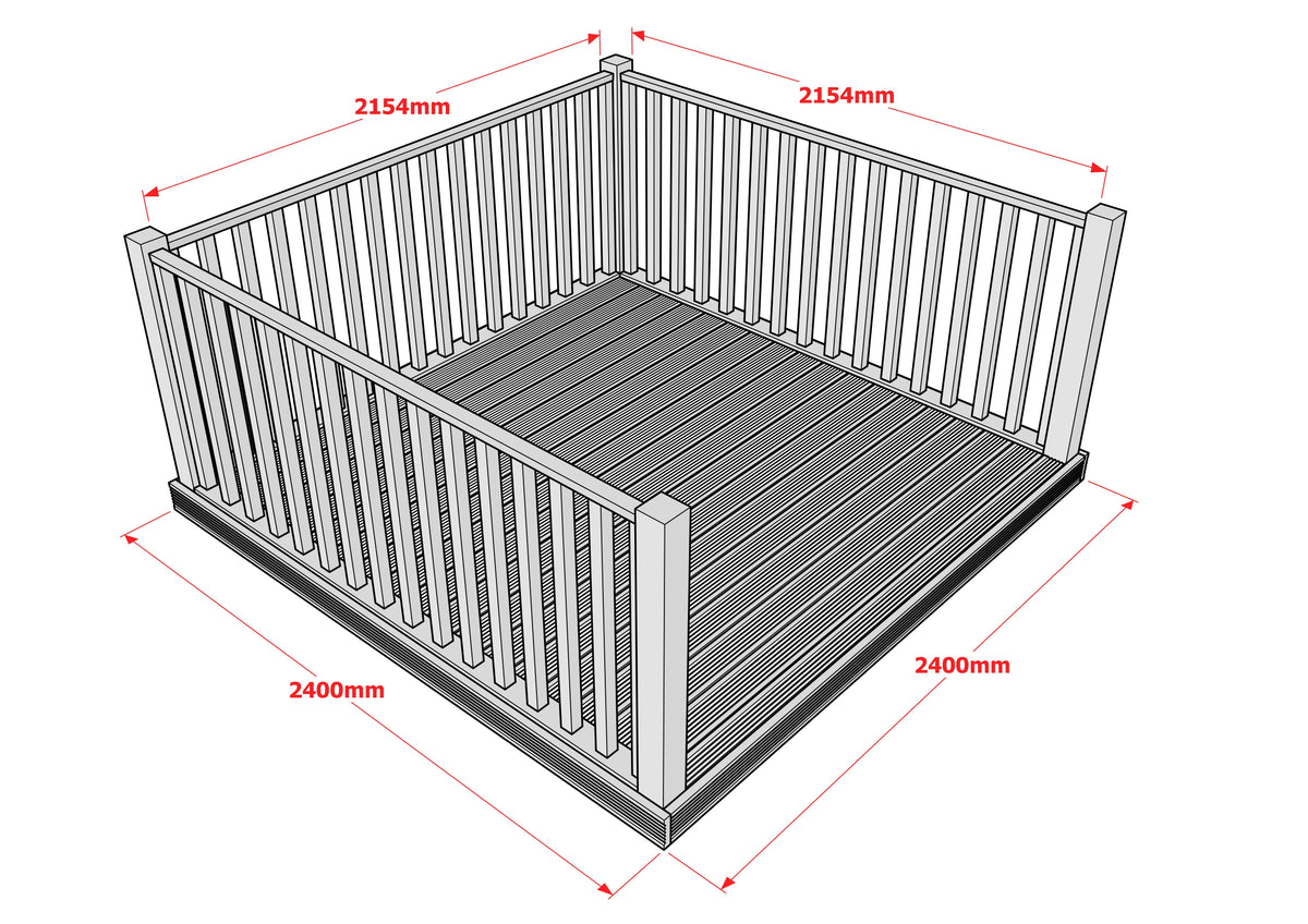 Decking Kit With Three Side Balustrade