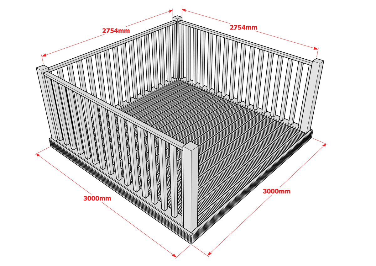 Decking Kit With Three Side Balustrade