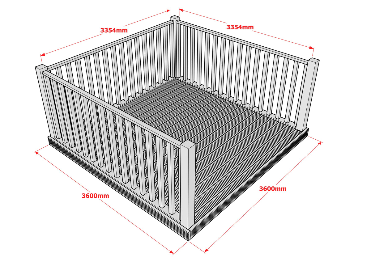 Decking Kit With Three Side Balustrade