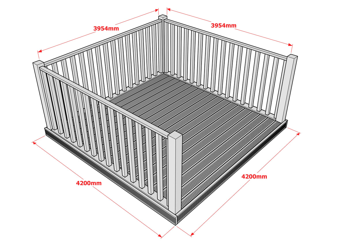 Decking Kit With Three Side Balustrade