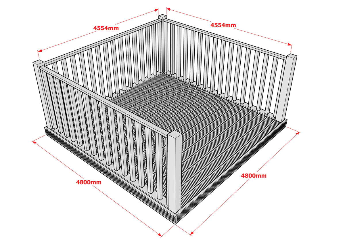 Decking Kit With Three Side Balustrade