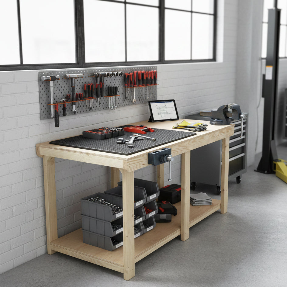 Wooden Workbench Eucalyptus Hardwood Top Depth-3ft