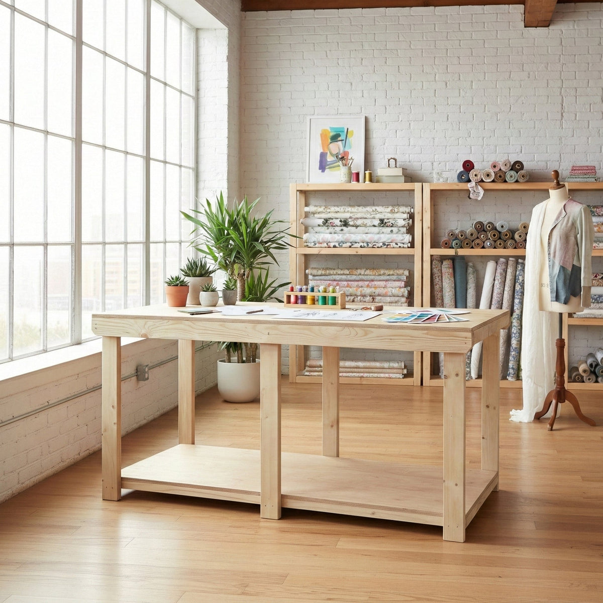 Wooden Workbench Eucalyptus Hardwood Top Depth-3ft
