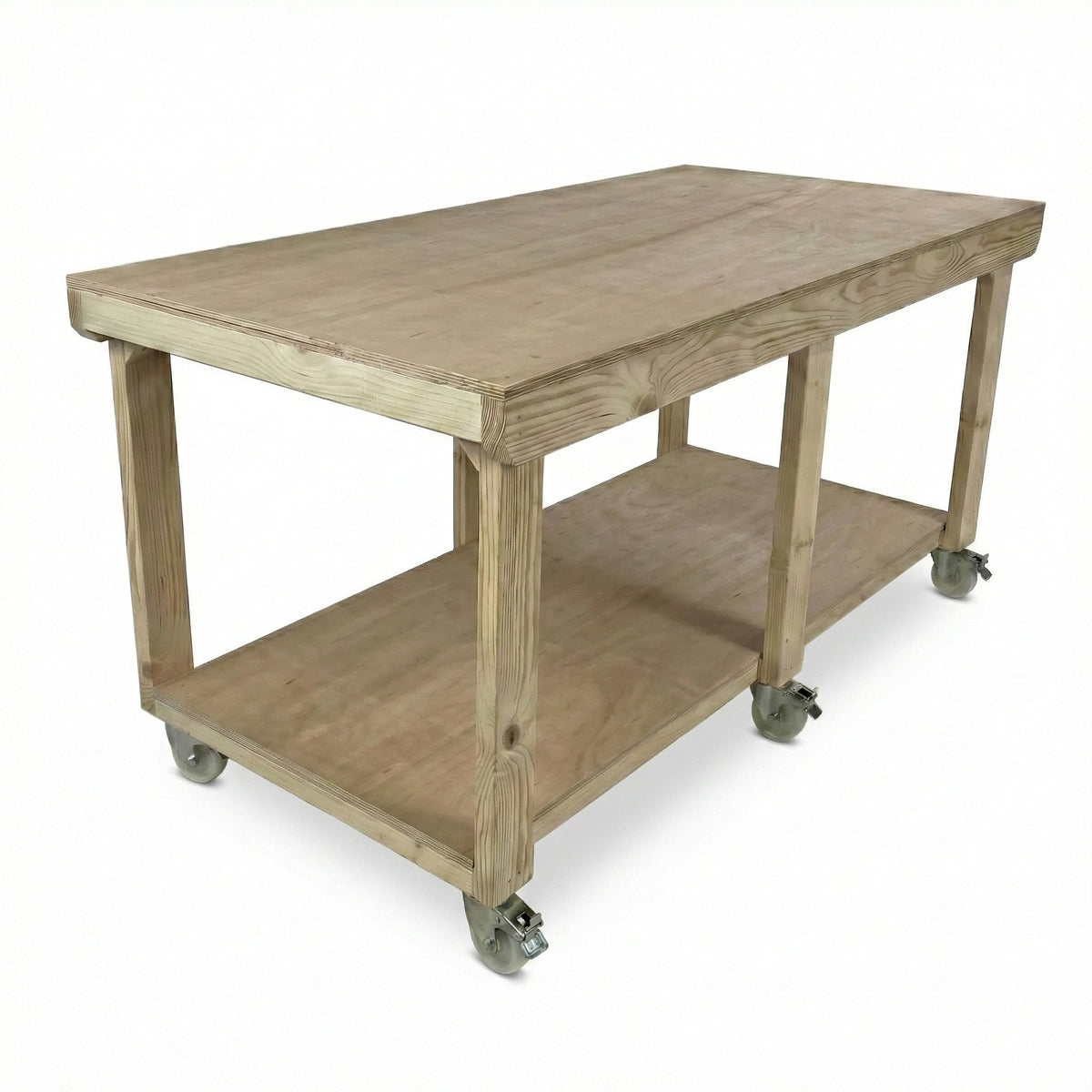 Wooden Workbench Eucalyptus Hardwood Top Depth-3ft with Wheels