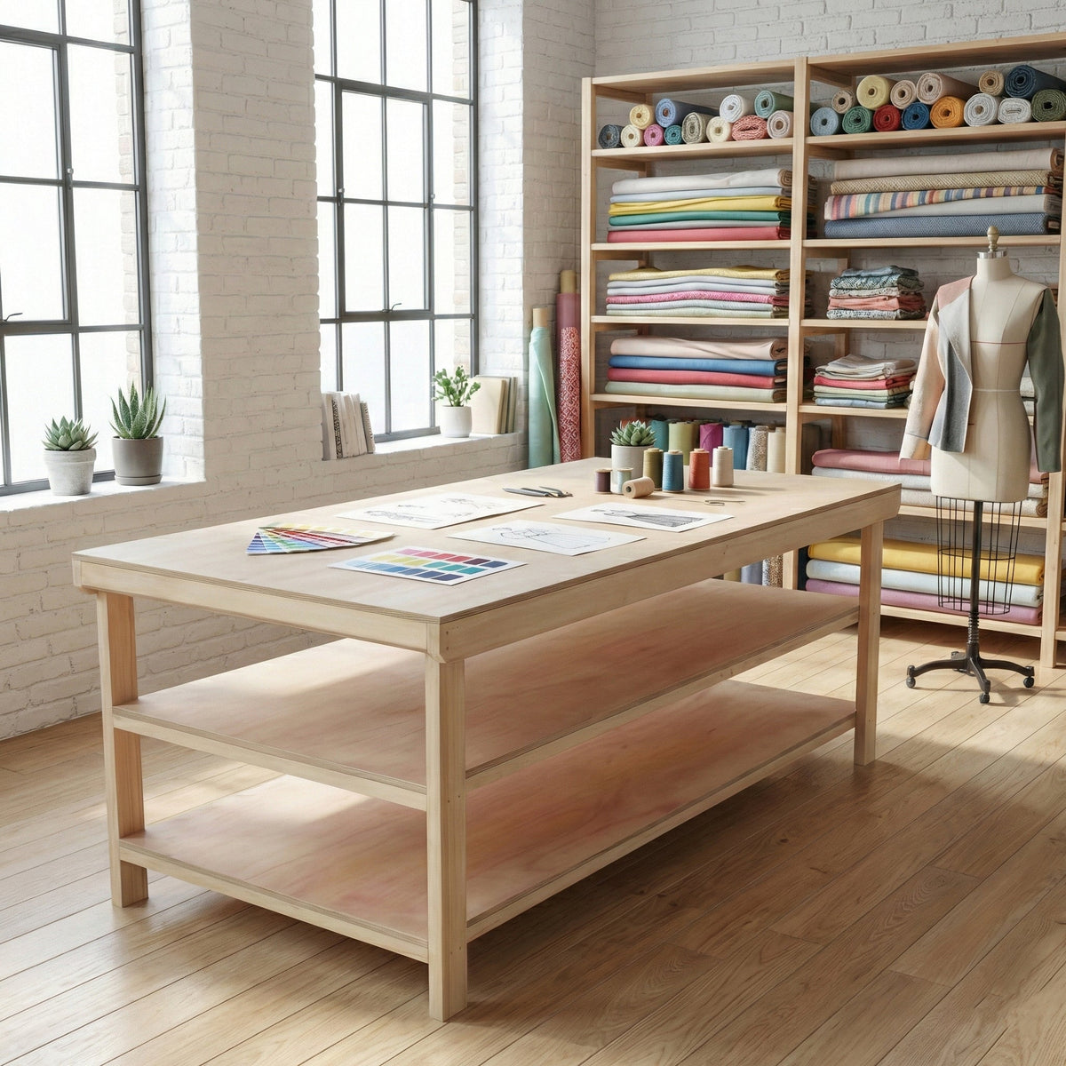 Wooden Workbench Eucalyptus Hardwood Top Depth-4ft with Double Shelf
