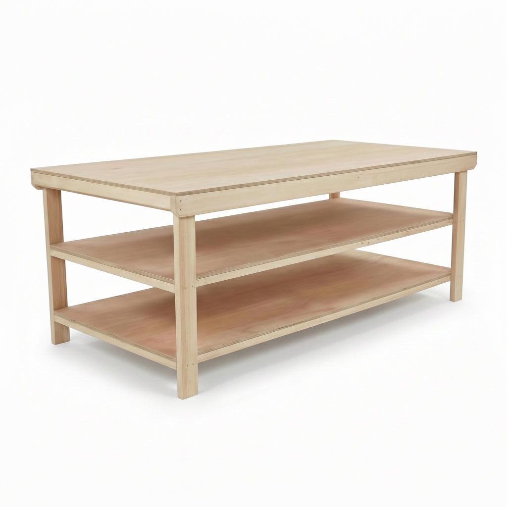 Wooden Workbench Eucalyptus Hardwood Top Depth-4ft with Double Shelf