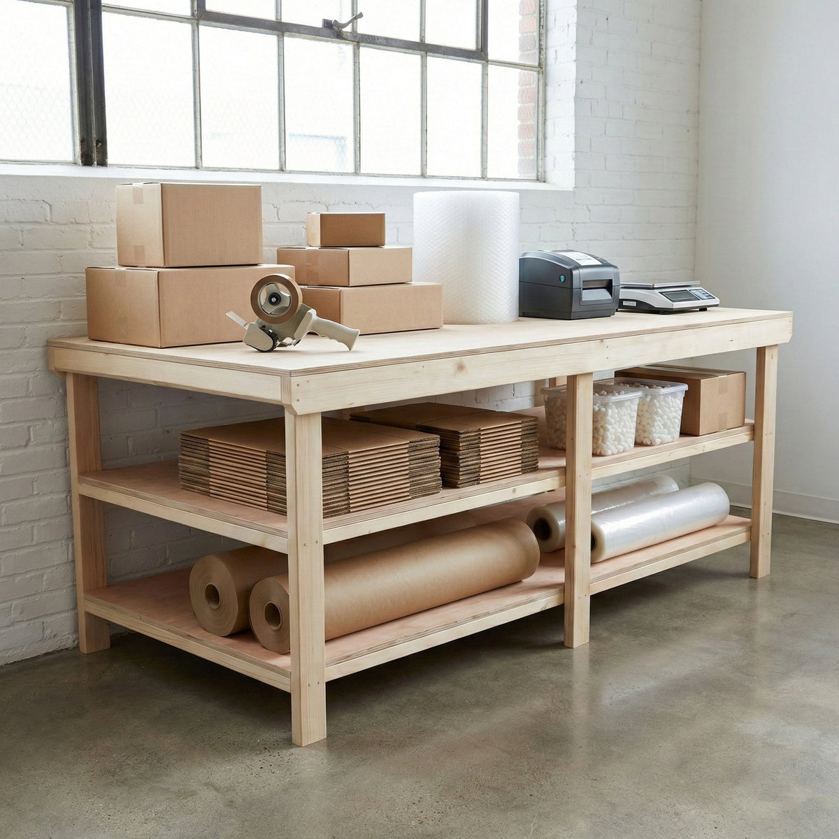 Wooden Workbench Eucalyptus Hardwood Top Depth-4ft with Double Shelf