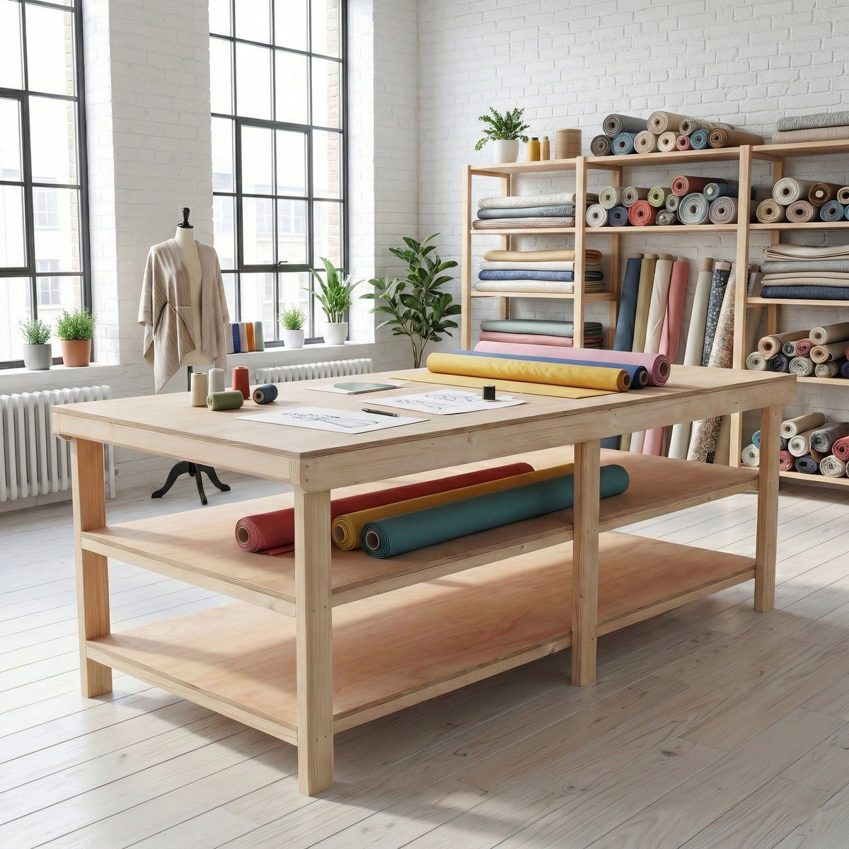 Wooden Workbench Eucalyptus Hardwood Top Depth-4ft with Double Shelf