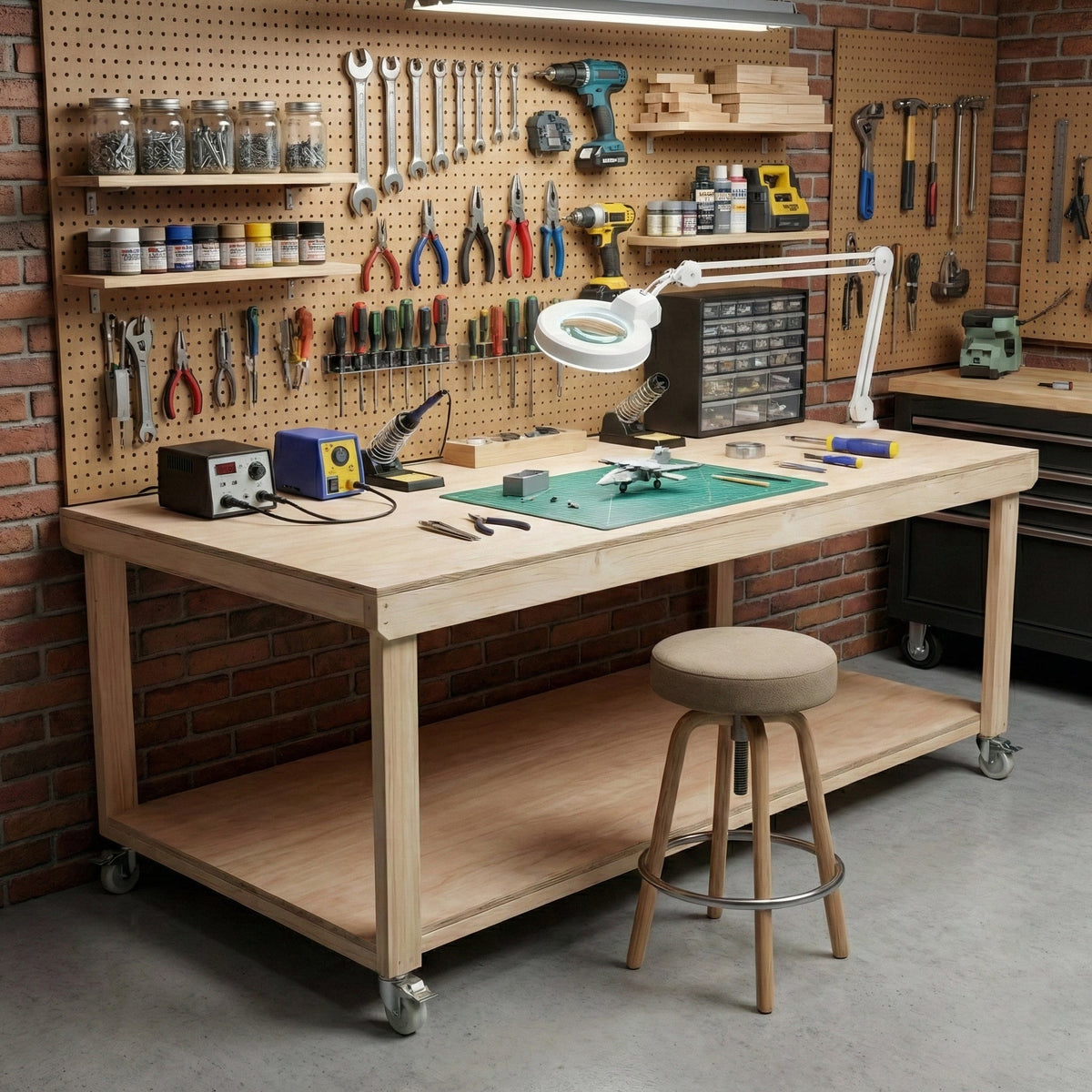 Wooden Workbench Eucalyptus Hardwood Top Depth-4ft with Wheels