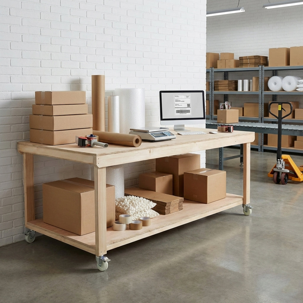 Wooden Workbench Eucalyptus Hardwood Top Depth-4ft with Wheels