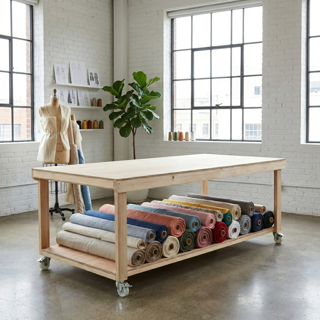 Wooden Workbench Eucalyptus Hardwood Top Depth-4ft with Wheels