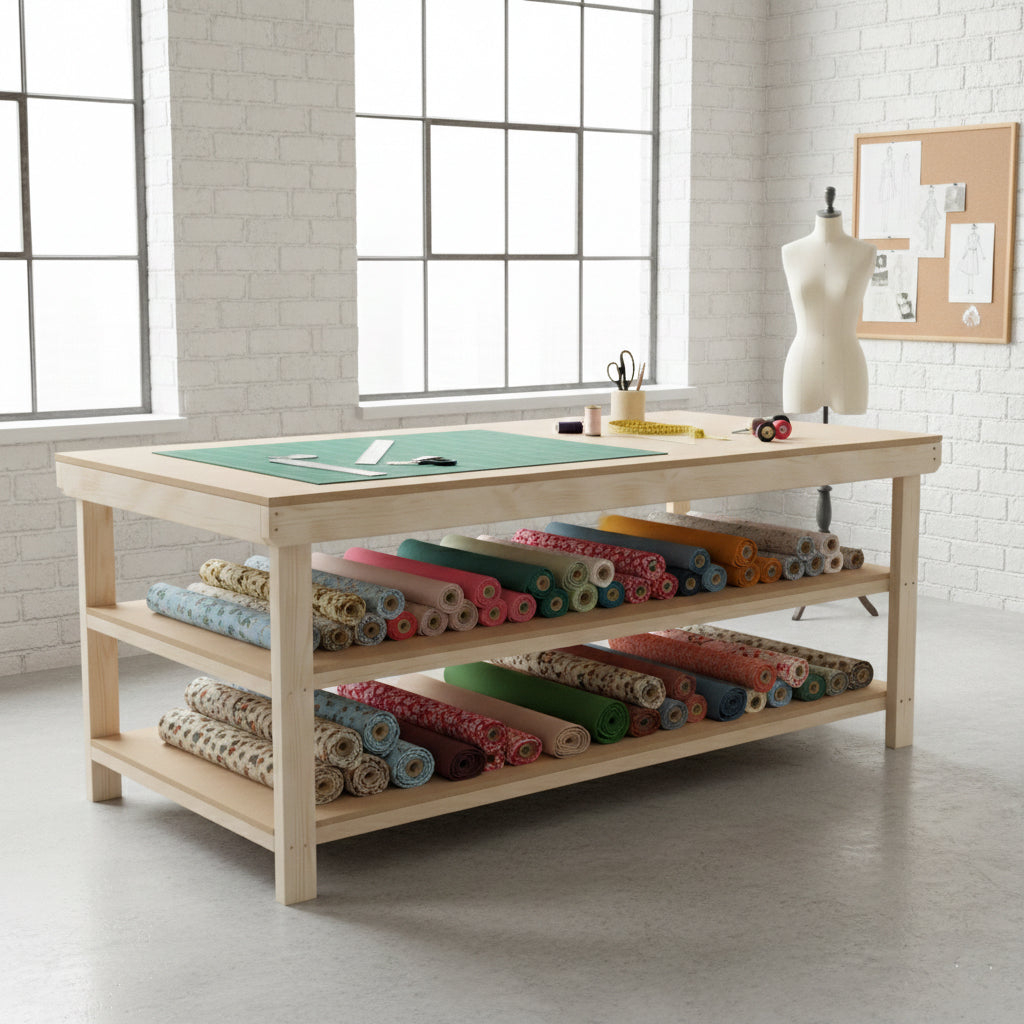Wooden Workbench MDF Top Depth-4ft With Double Shelf