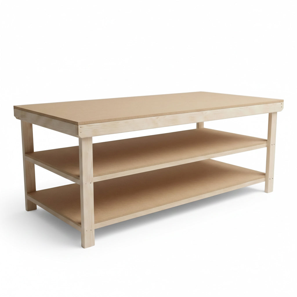 Wooden Workbench MDF Top Depth-4ft With Double Shelf