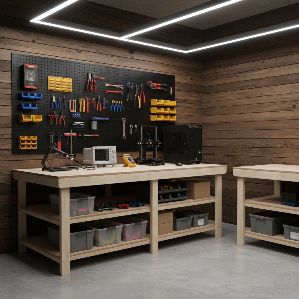 Wooden Workbench MDF Top Depth-4ft With Double Shelf