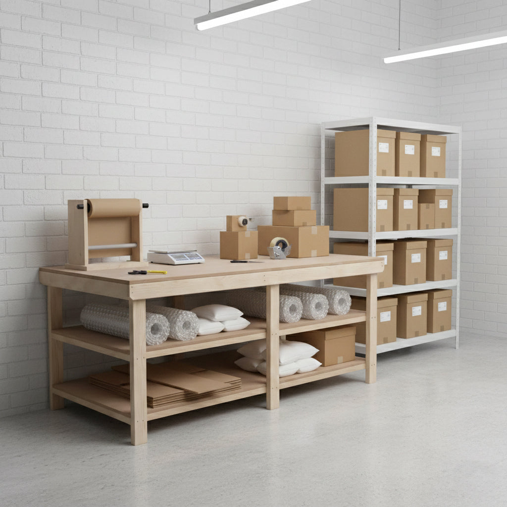 Wooden Workbench MDF Top Depth-4ft With Double Shelf