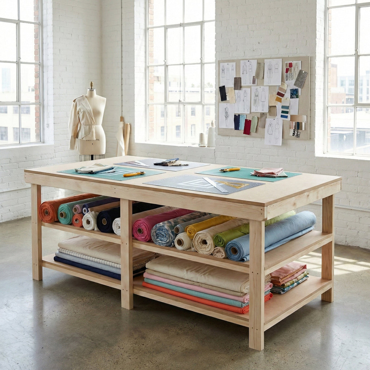 Wooden Workbench MDF Top Depth-4ft With Double Shelf