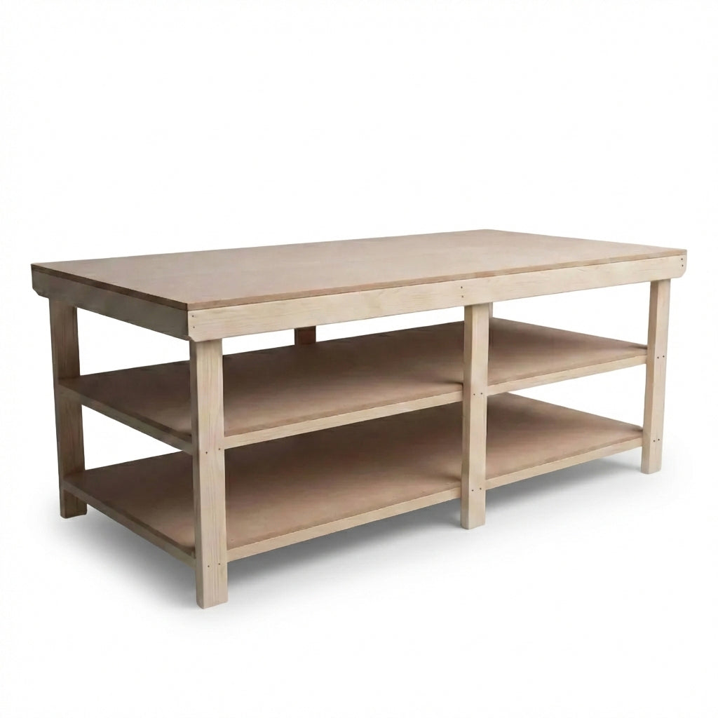 Wooden Workbench MDF Top Depth-4ft With Double Shelf