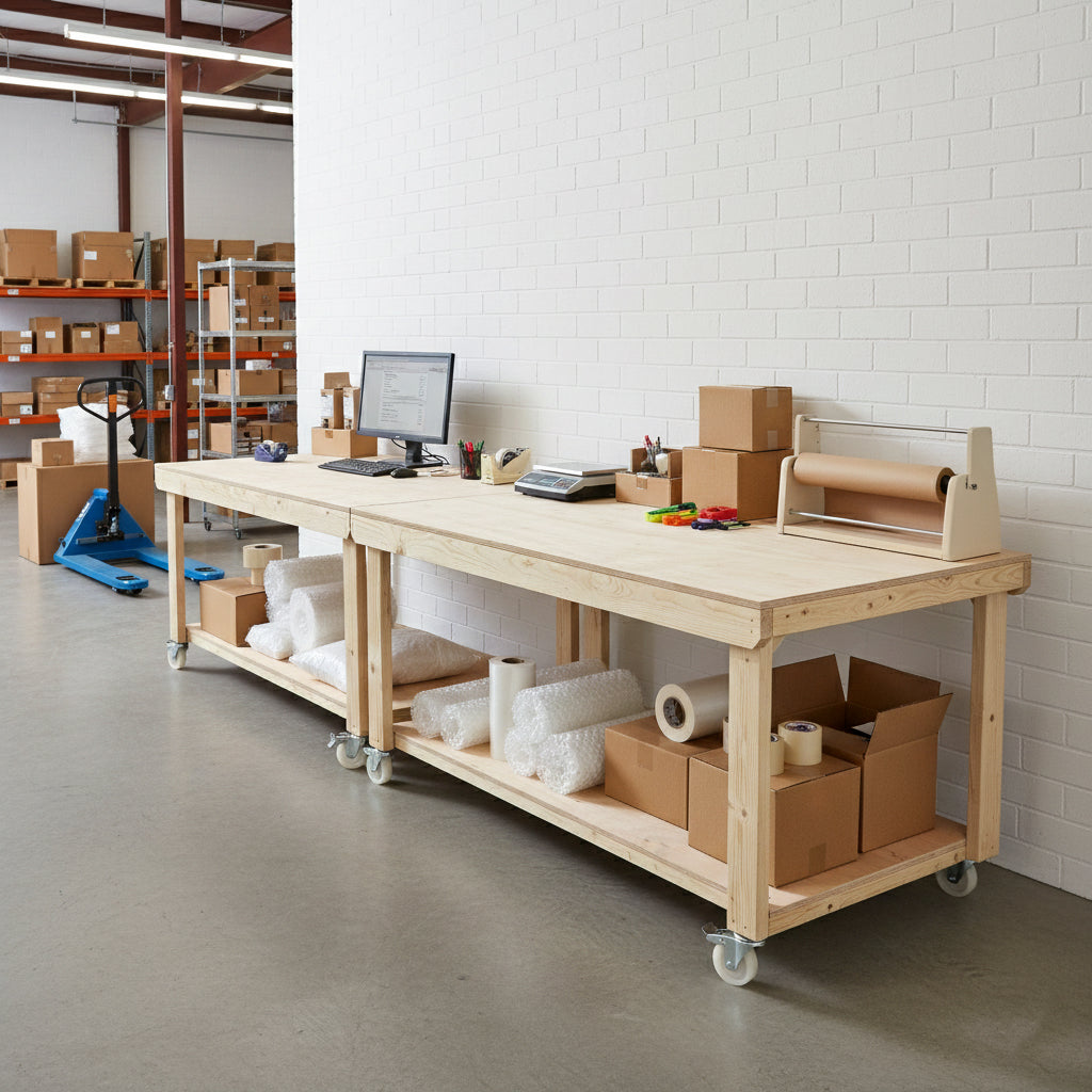 Wooden Workbench Eucalyptus Hardwood Top Depth-3ft with Wheels