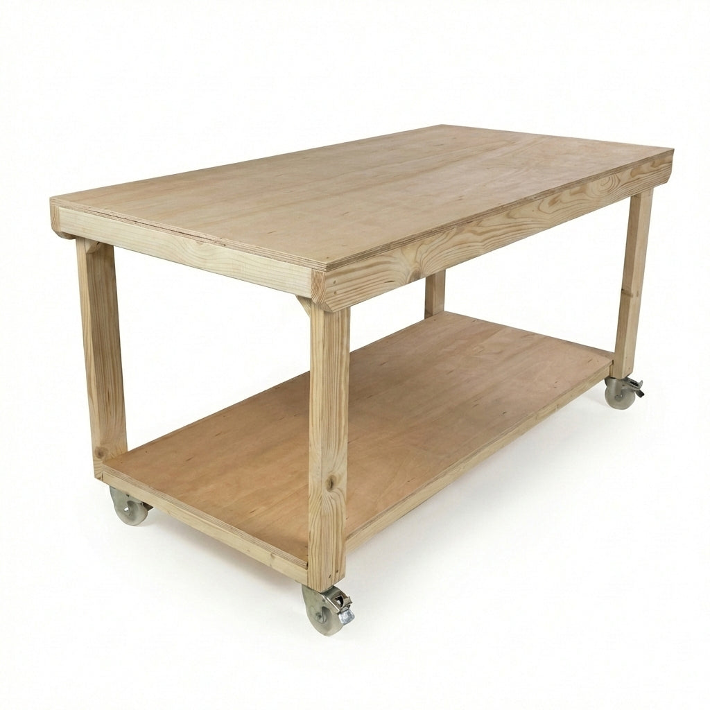 Wooden Workbench Eucalyptus Hardwood Top Depth-3ft with Wheels
