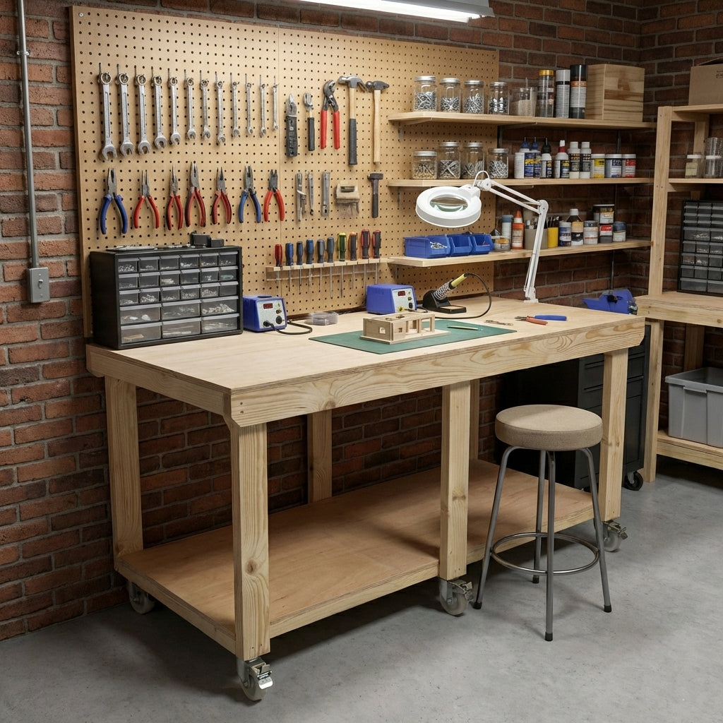 Wooden Workbench Eucalyptus Hardwood Top Depth-3ft with Wheels