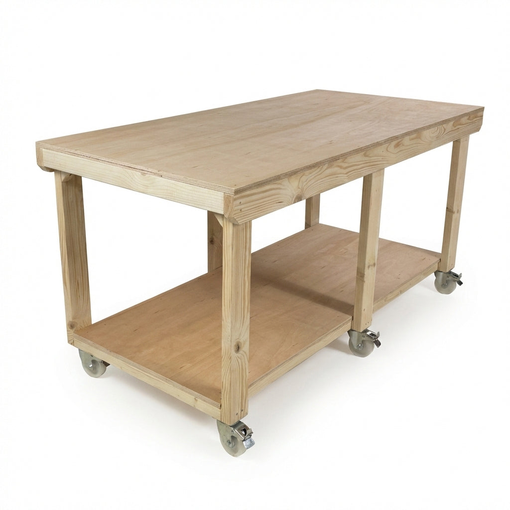 Wooden Workbench Eucalyptus Hardwood Top Depth-3ft with Wheels