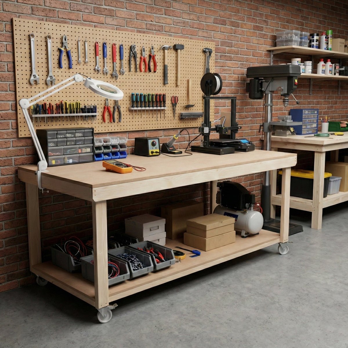 Wooden Workbench MDF Top Depth-4ft With Wheels