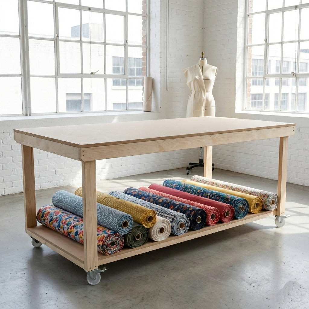 Wooden Workbench MDF Top Depth-4ft With Wheels