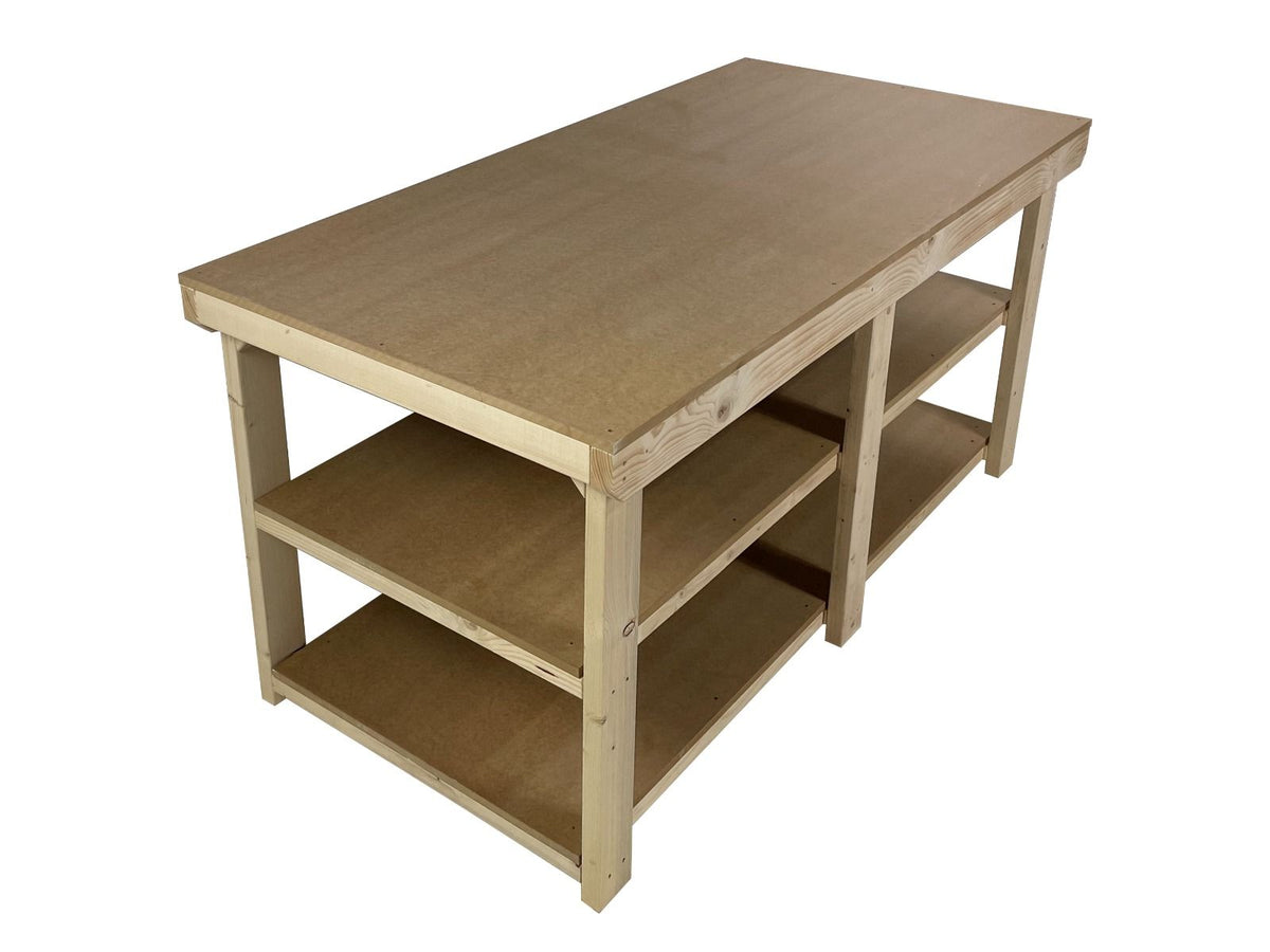 Wooden Workbench MDF Top Depth-4ft With Double Shelf