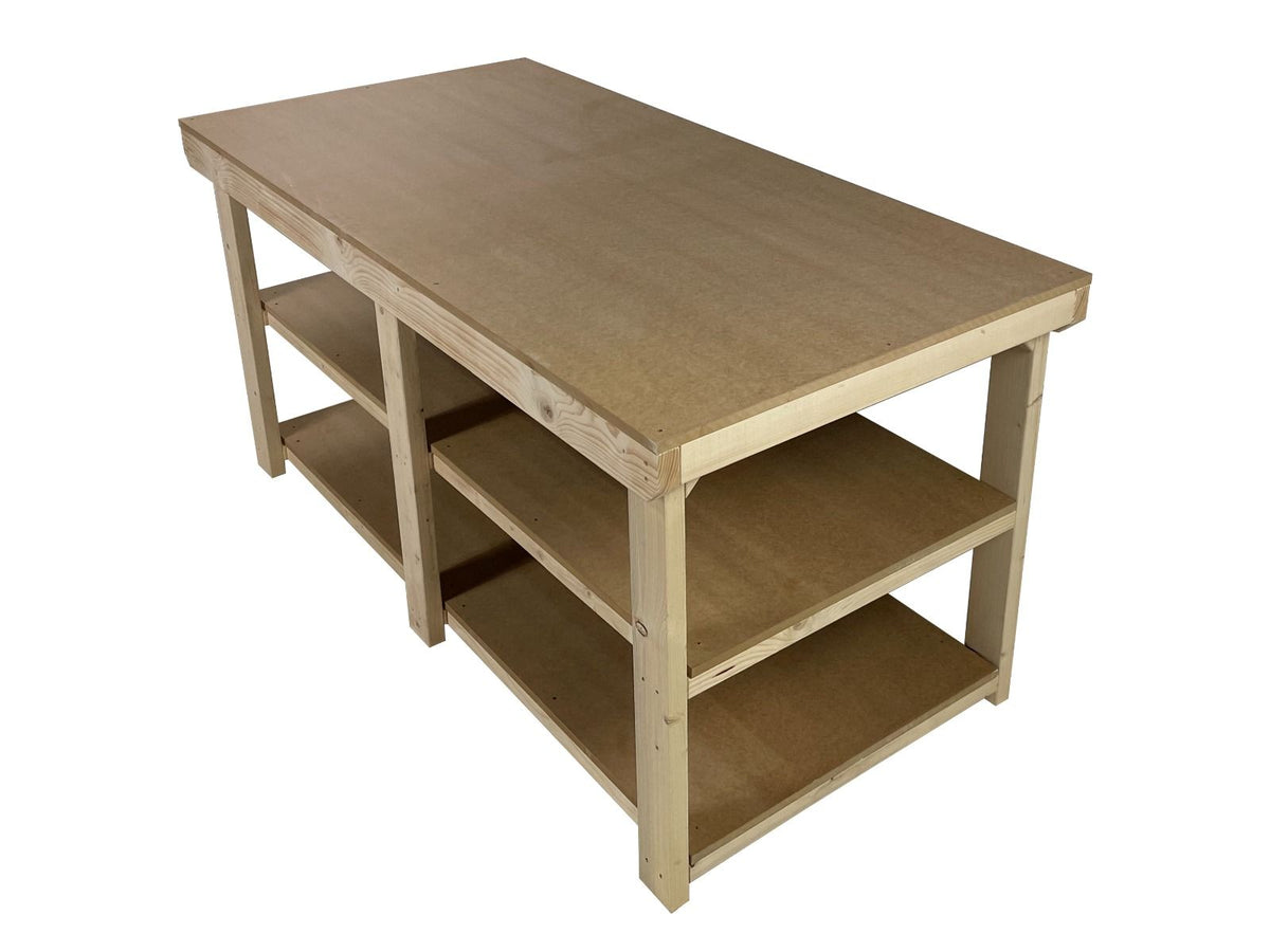 Wooden Workbench MDF Top Depth-4ft With Double Shelf