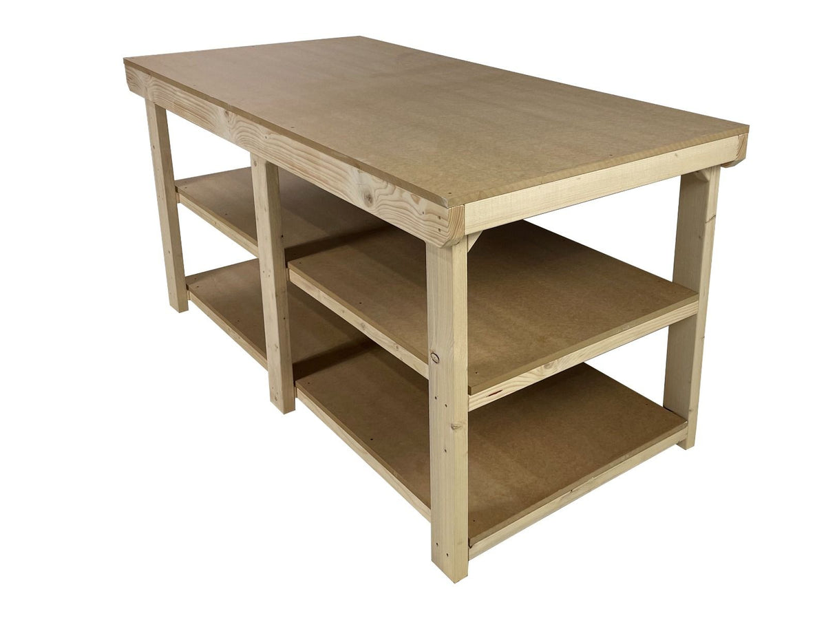 Wooden Workbench MDF Top Depth-3ft With Double Shelf