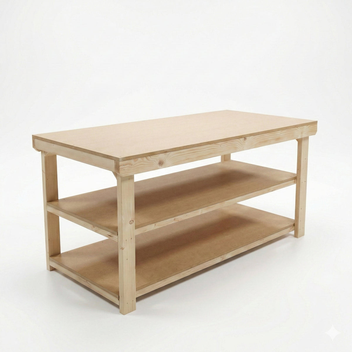 Wooden Workbench MDF Top Depth-3ft With Double Shelf