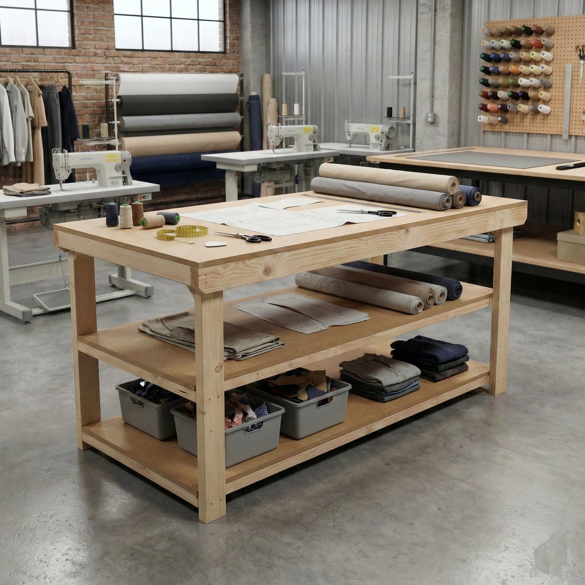 Wooden Workbench MDF Top Depth-3ft With Double Shelf