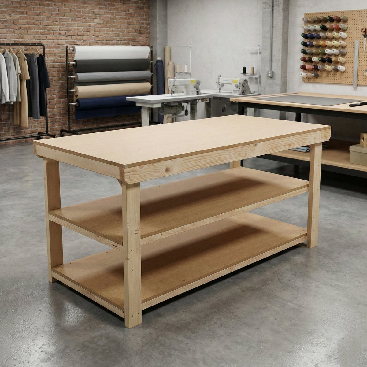 Wooden Workbench MDF Top Depth-3ft With Double Shelf