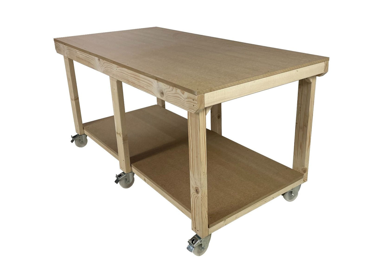 Wooden Workbench MDF Top Depth-3ft With Wheels