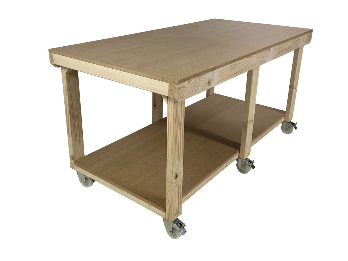 Wooden Workbench MDF Top Depth-3ft With Wheels