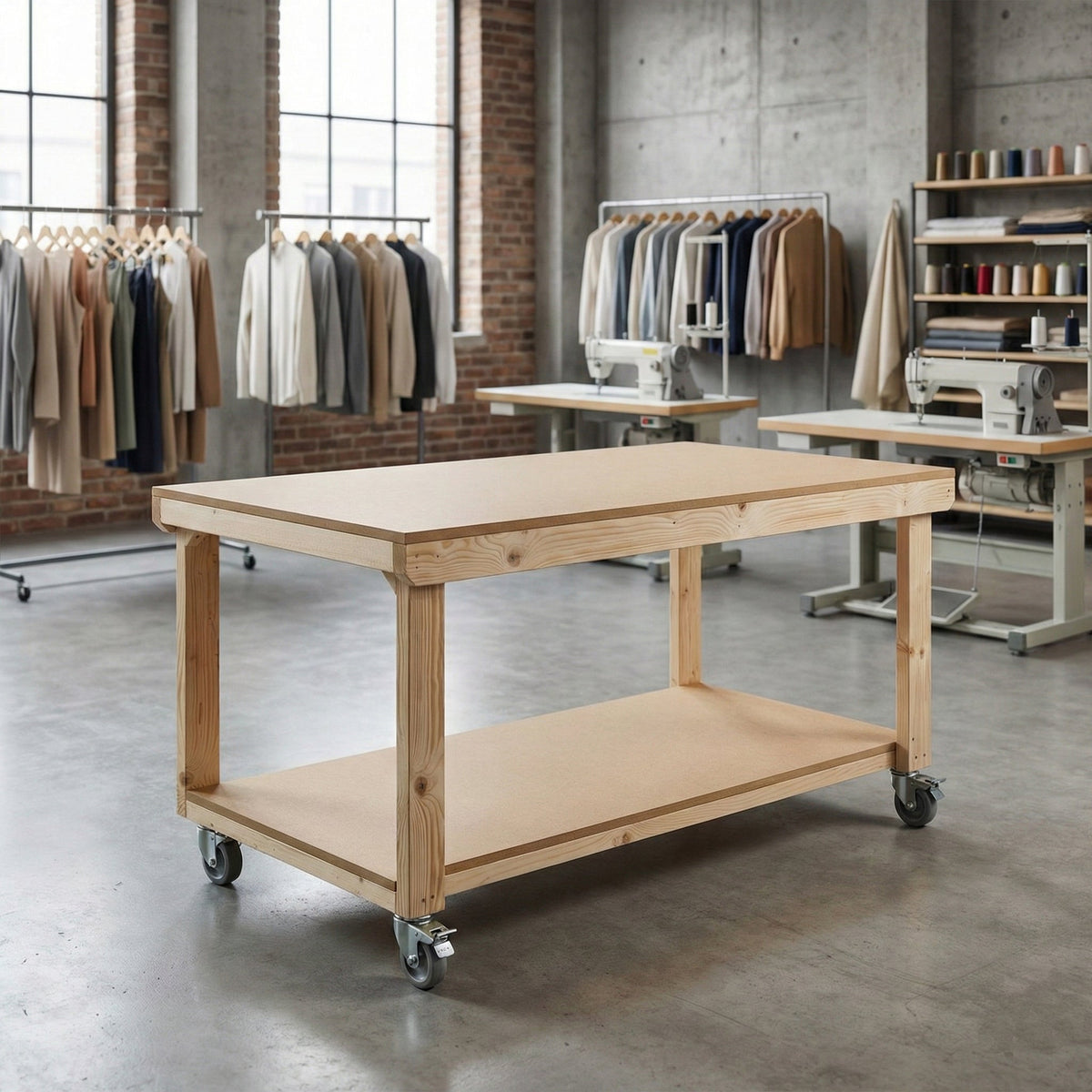 Wooden Workbench MDF Top Depth-3ft With Wheels