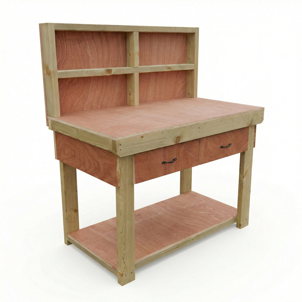 Wooden Eucalyptus hardwood workbench, tool cabinet with drawer (V.1) with back