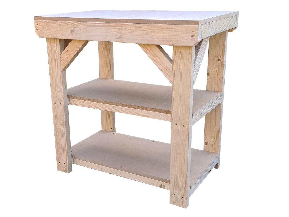 Wooden 18mm MDF Top Workbench with Double Shelf (Clearance range)